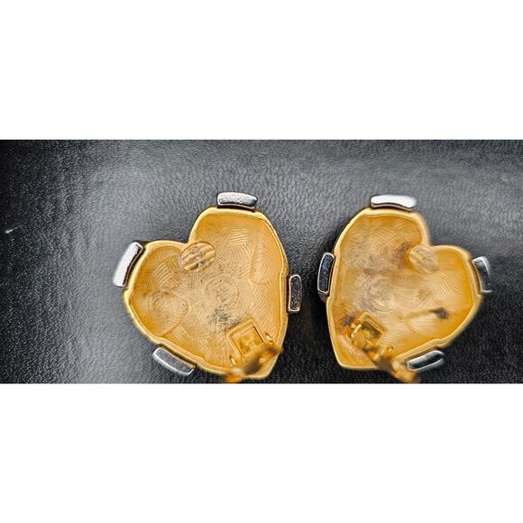 1980s Signed Givenchy Goldtone Pavé Clear Rhinestone X Heart Clip-on Earrings - Picture 5 of 8